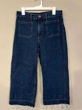 GAP Indigo Cropped Wide-Leg Jeans with Frayed Hem